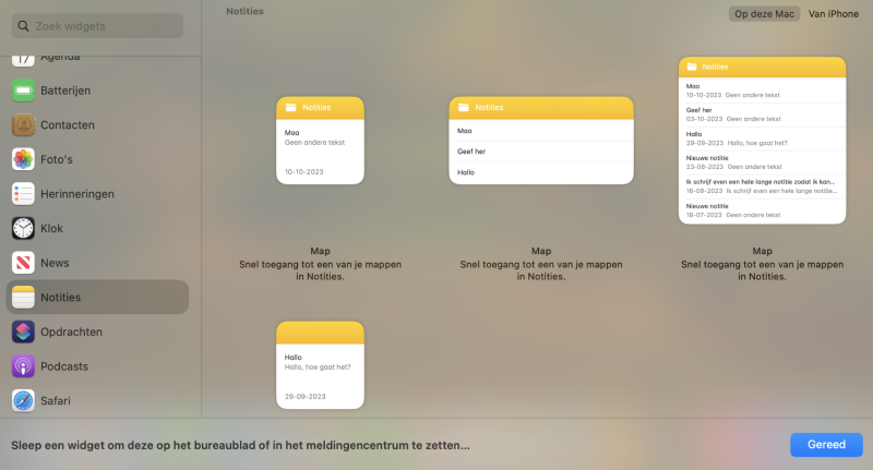 Grootte widget  kiezen